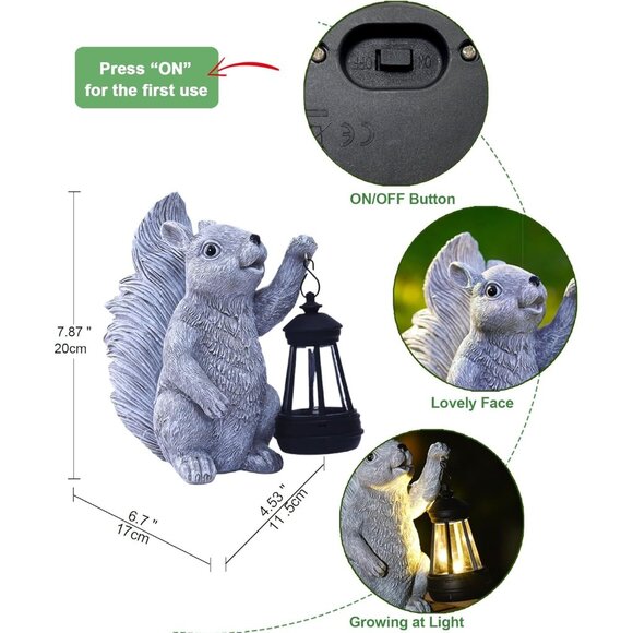 New Solar Squirrel Statues for Garden Decor - Outdoor Figurine with Lantern - Picture 4 of 7